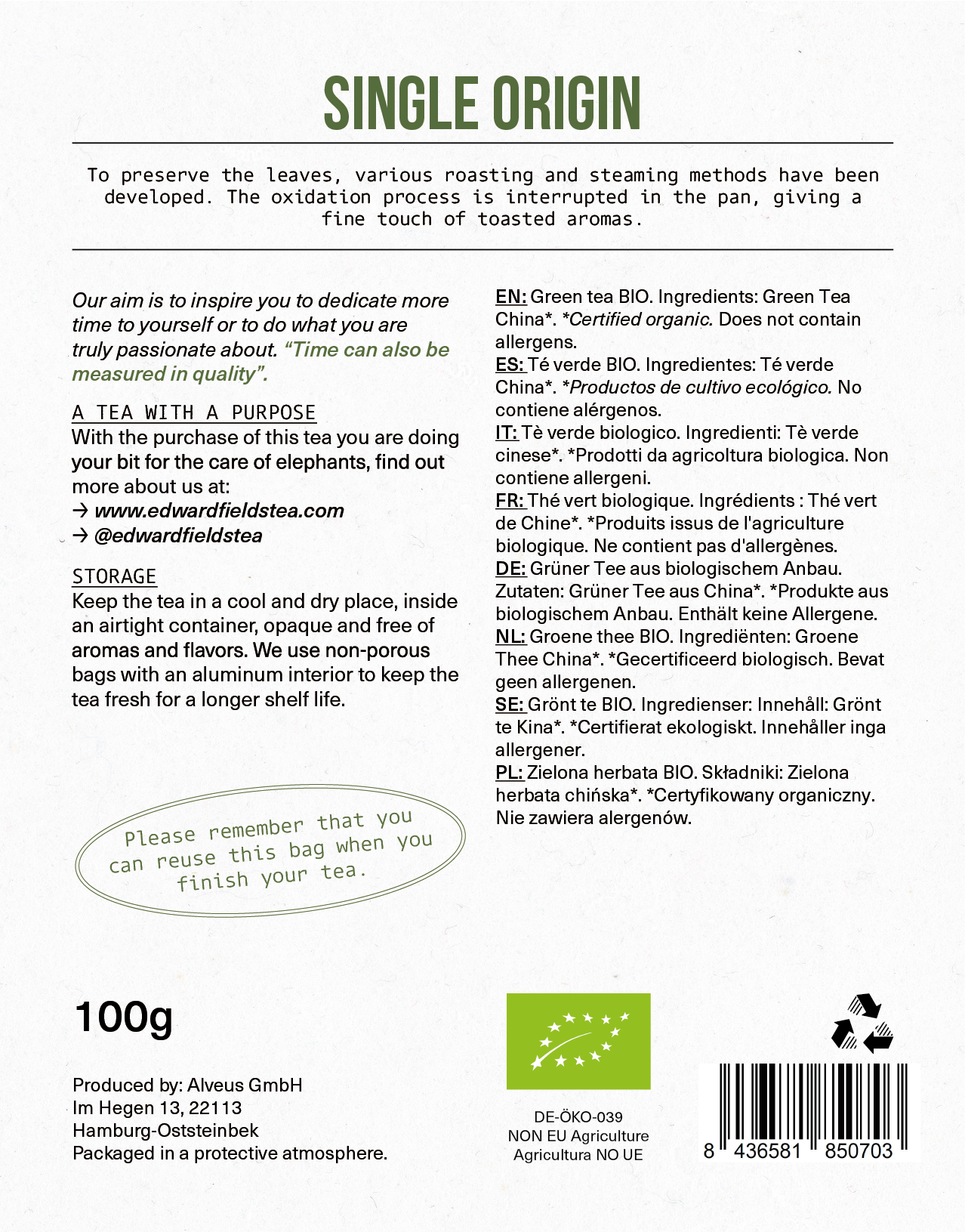 Té Verde Ecológico Original 200gr